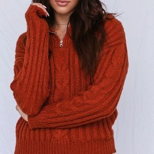 Fashion Nova Rust Cable Knit Sweater